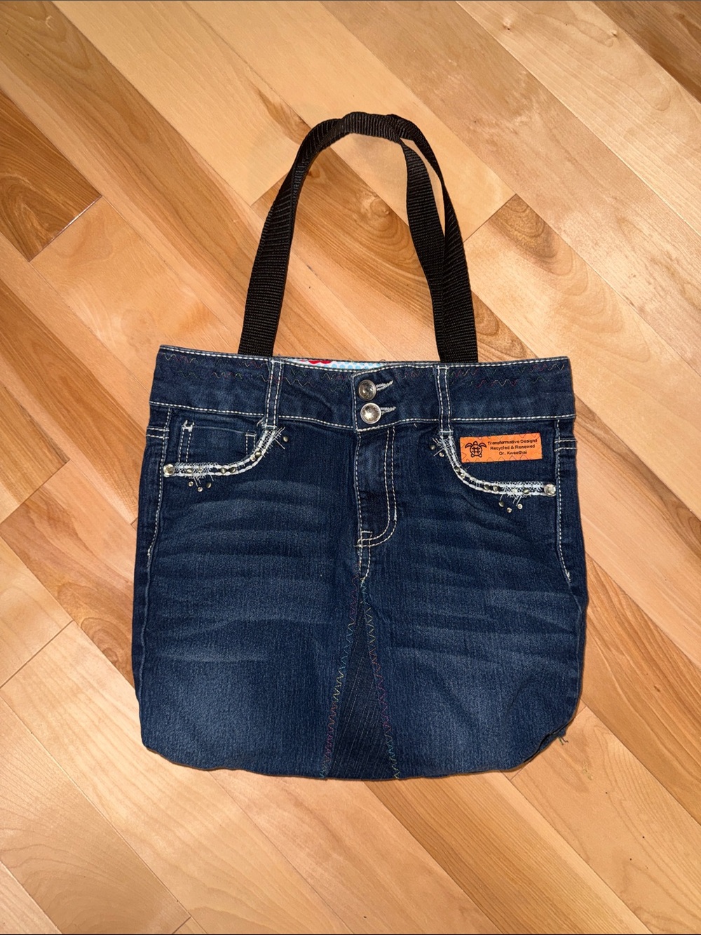 Dark Blue Women's Denim Reversible Tote Bag! custom!!